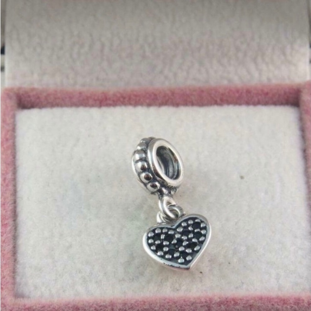 Pandora Heart Charm Black Pave Heart Charm S925 Ale #791023NCK (L12)